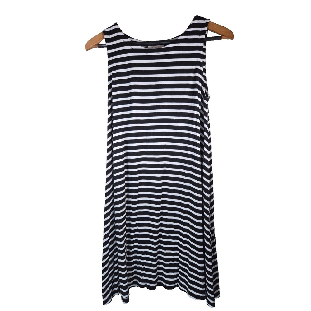 Loft Swing Dress Womens SP Black White Striped Sleeveless Relaxed Fit Petite